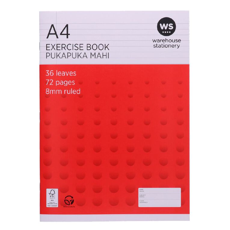 WS Exercise Book 8mm 36 Leaves Multi-Coloured A4, , hi-res