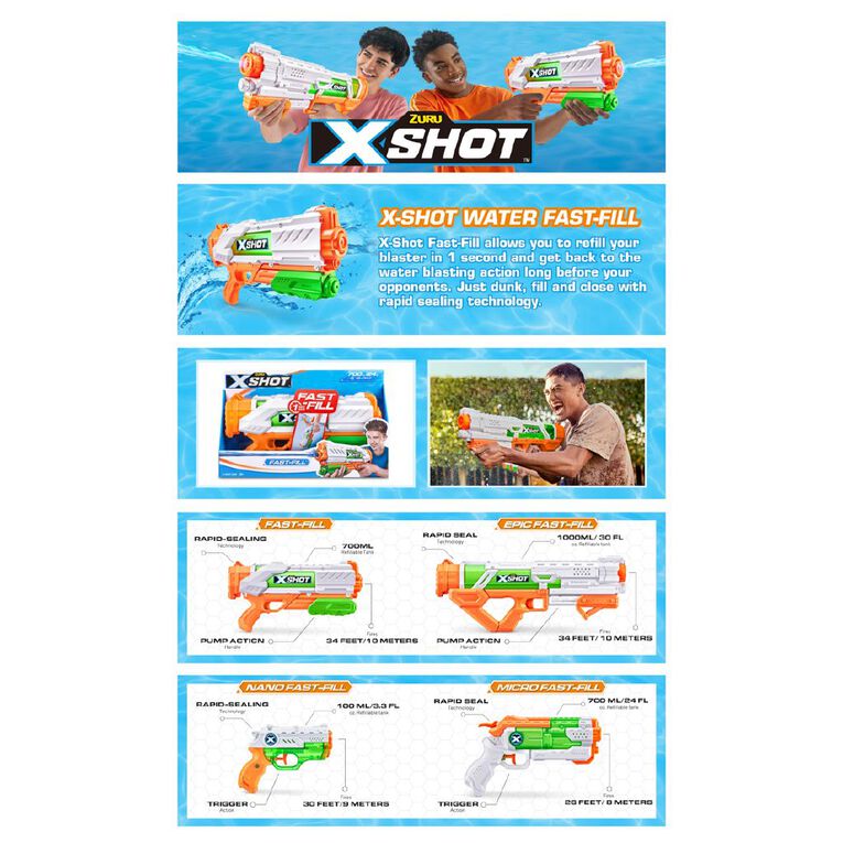 Zuru X-Shot Water Warfare Combo Pack Fast Fill Large Water Blaster, , hi-res