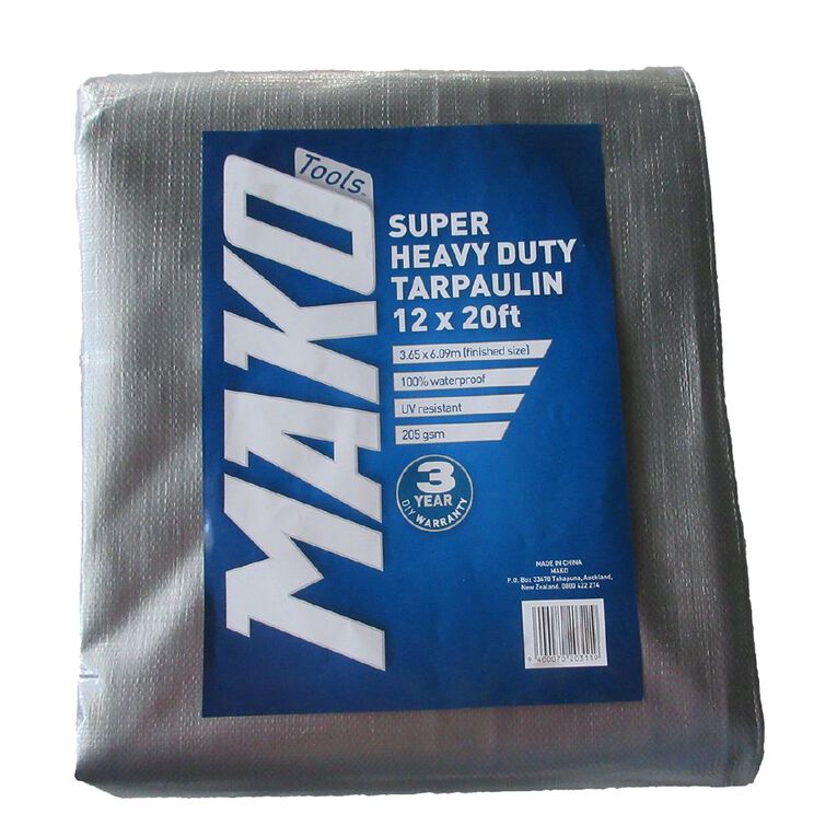 Mako Tarpaulin Silver/Black 205gsm 12ft x 20ft, , hi-res