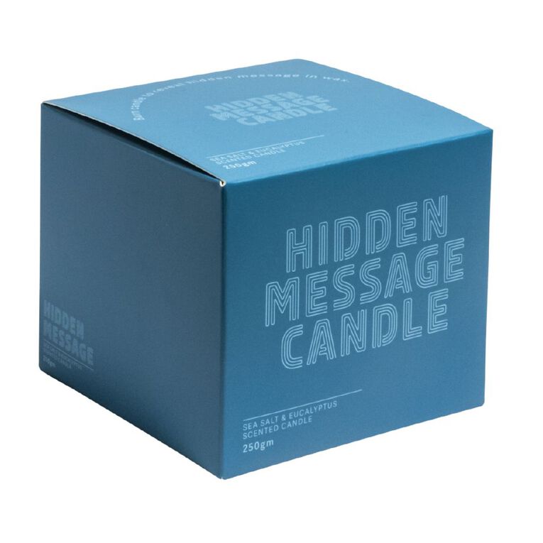 Living & Co Hidden Message Candle Sea Salt & Eucalyptus Blue Dark 250g, , hi-res