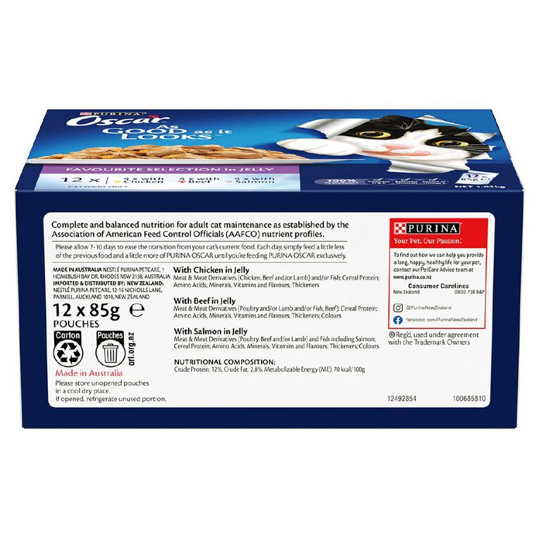 Oscar Adult Favourites Selection Jelly Wet Cat Food Pouch 12 x 85g, , hi-res