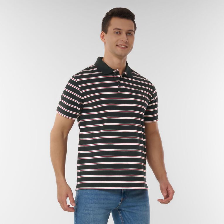 H&H Men's Stripe Polo, Black, hi-res