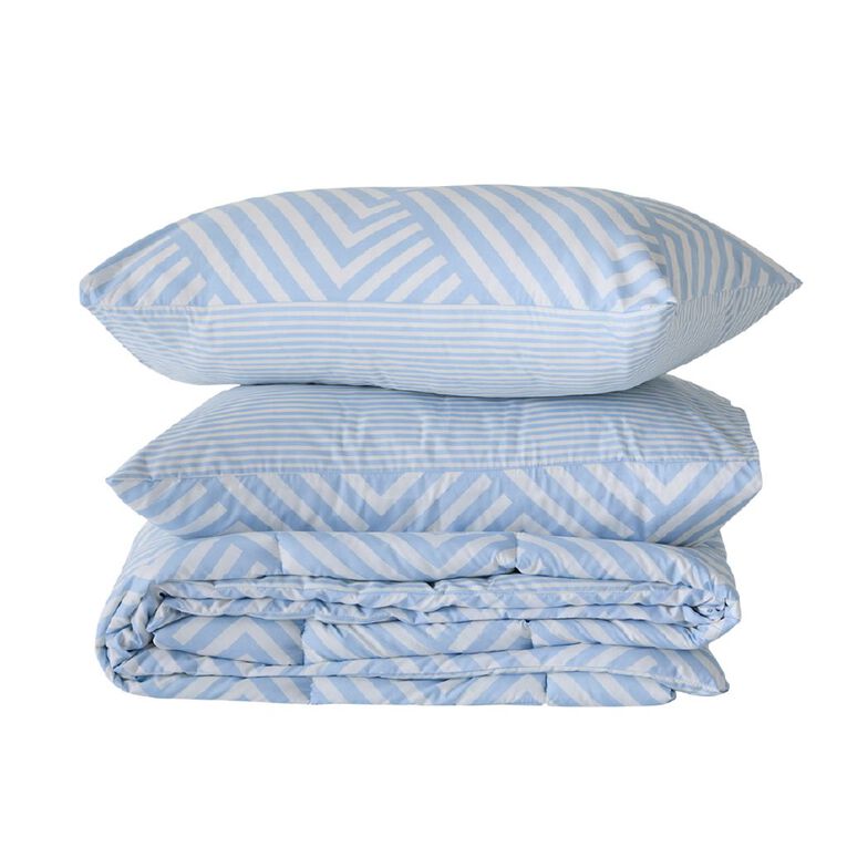 Living & Co 3 Piece Comforter Set Reversible Chevron Blue King, , hi-res