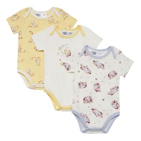 Winnie the Pooh Babies' Short Sleeve Printed Bodysuit 3 Pack