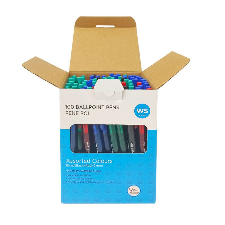 WS Office Ball Pen 100 Pack Assorted, , hi-res