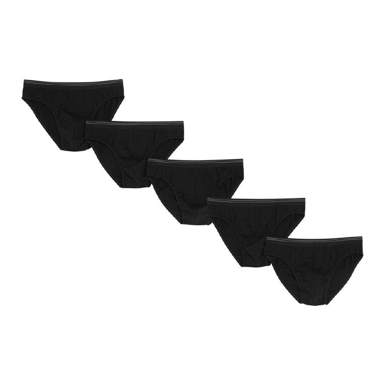 H&H Men's Att Elastic Cotton Briefs 5 Pack, Black, hi-res