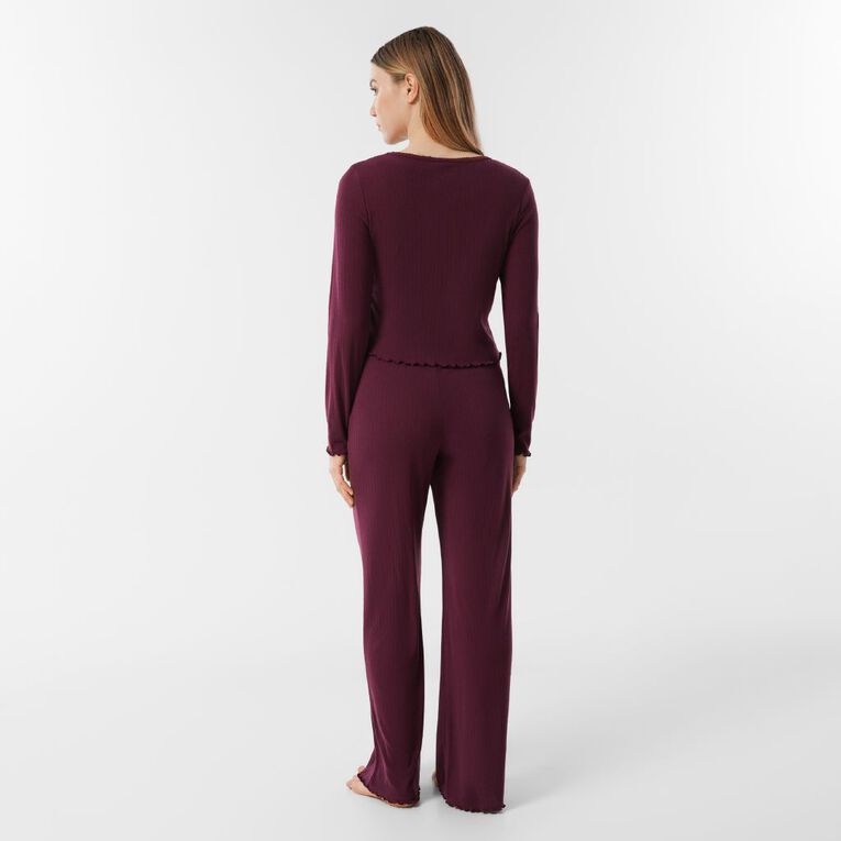 H&H Women's Pointelle Long Sleeve Pyjama Set, Red Mid, hi-res