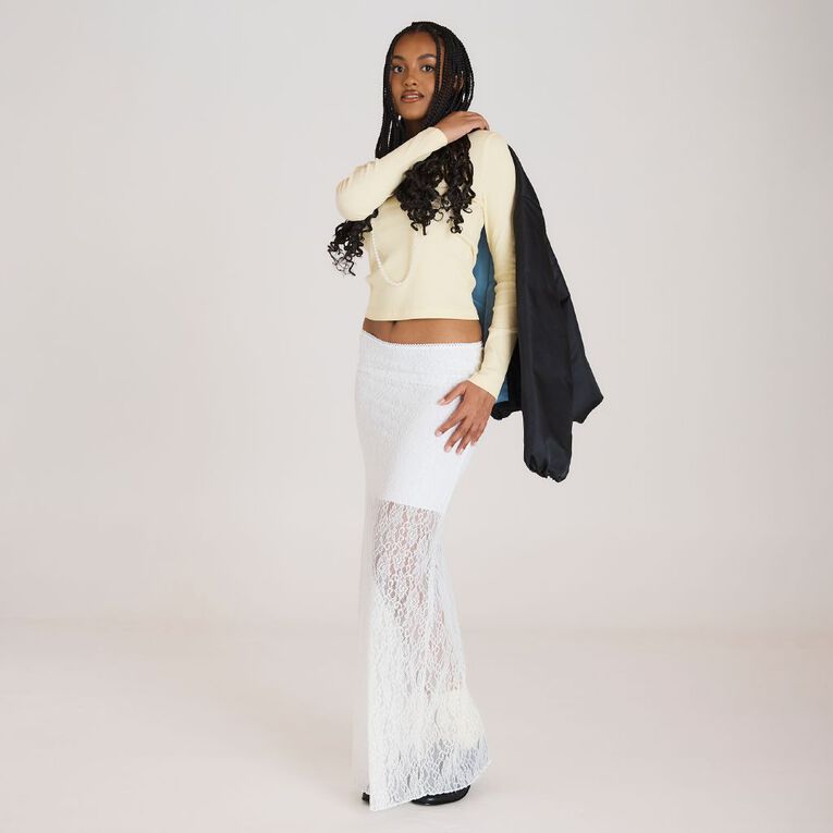 BRDRLESS Long Sleeve Fitted Rib Graphic Top, Yellow Light, hi-res