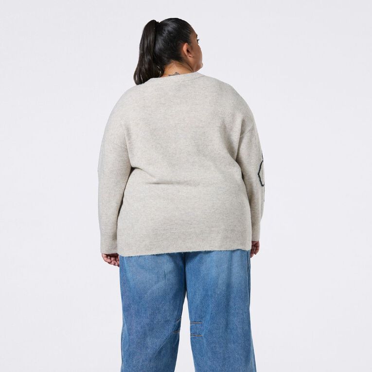 H&H Curve Women's Intarsia Knit Crew, Grey Light, hi-res