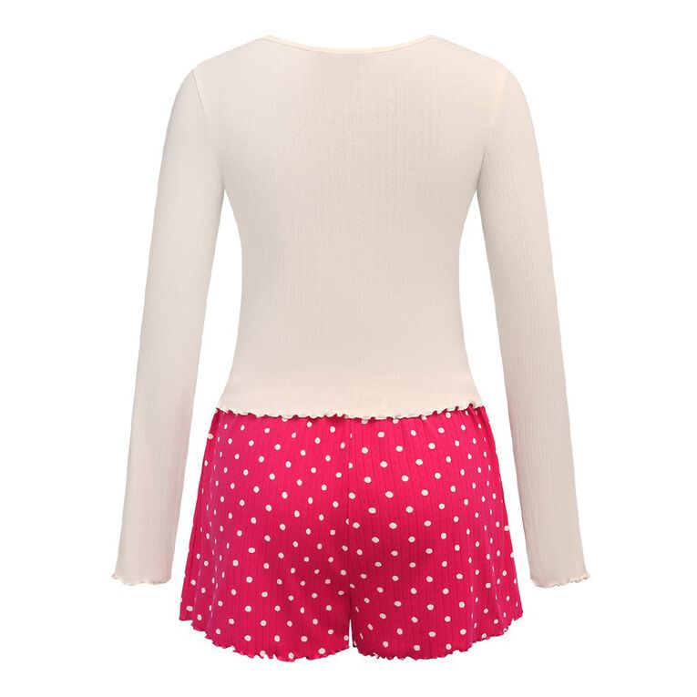 Minnie Mouse Pointelle Long Sleeved Top and Short Pyjama Set, Pink Dark, hi-res
