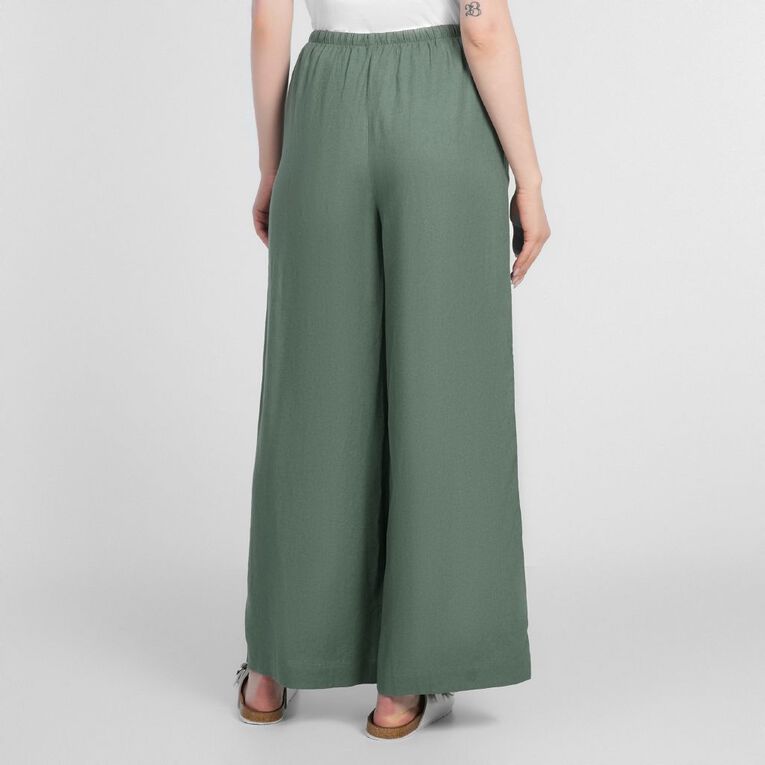 H&H Women's Tie Waist Linen Blend Pants, Green Dark, hi-res