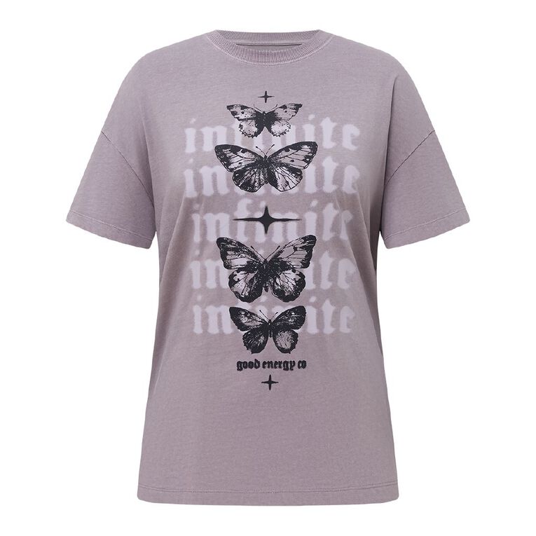 H&H Women's Shorts Sleeve Boyfriend Graphic Tee, Grey Mid, hi-res