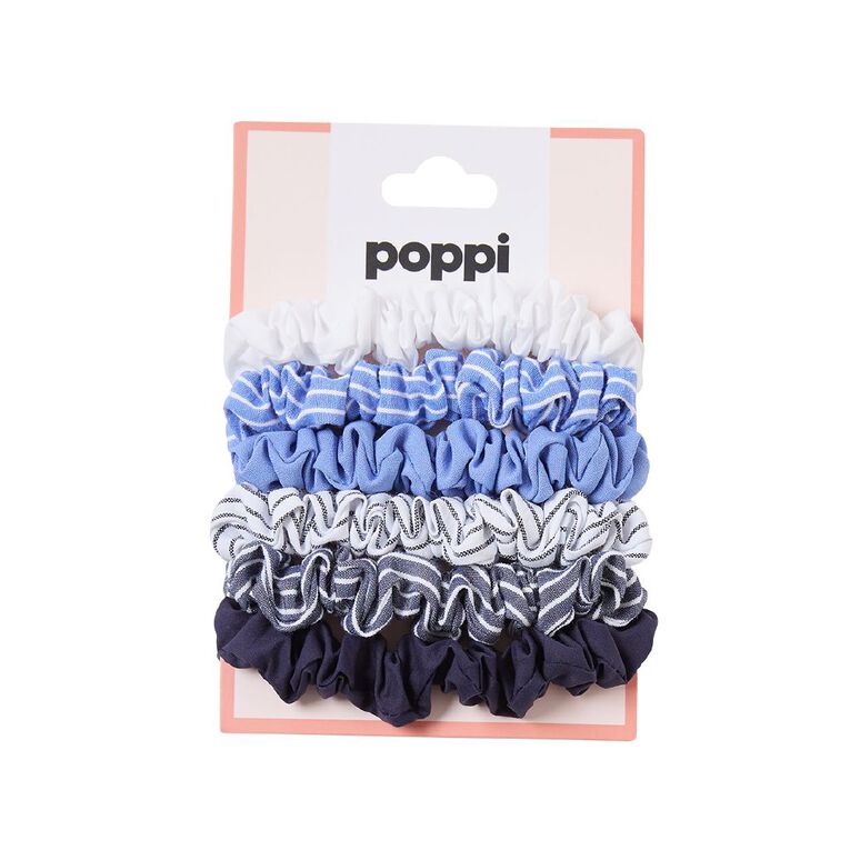 Poppi Mini Scunchies Blue 6 Pack, , hi-res