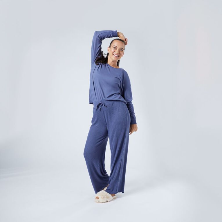 H&H Women's Soft Touch Pyjama Top, Blue Dark, hi-res