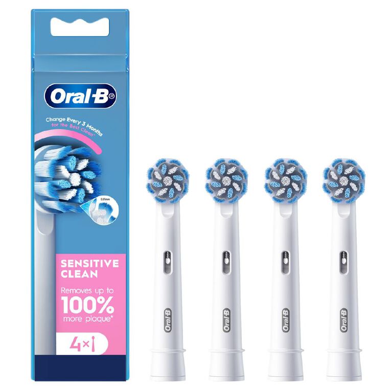Oral-B Sensitive Clean Replacement Brush Heads 4 Pack, , hi-res
