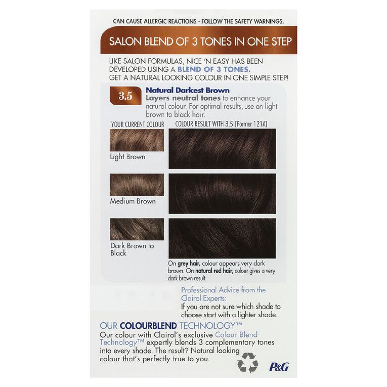 Clairol Nice N Easy Permanent Hair Colour Darkest Brown 3.5, , hi-res