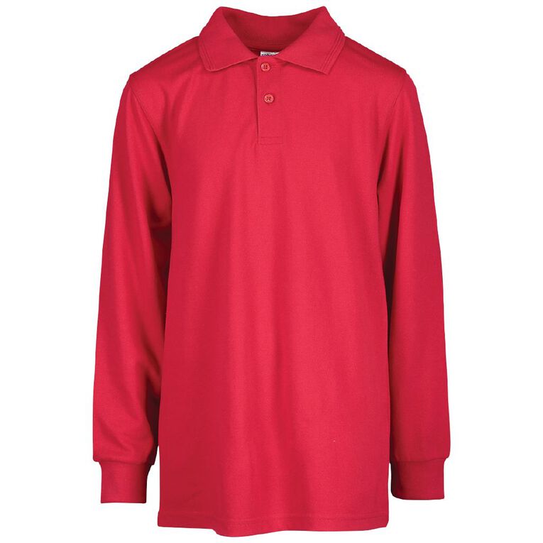 Schooltex Kids' Long Sleeve Polo, Red Mid, hi-res