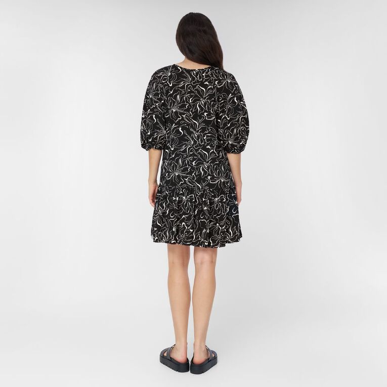 H&H Women's Short Sleeve Bouson Boho Dress, Black/White, hi-res