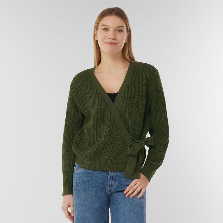 H&H Women's Wrap Cardigan, Green Dark, hi-res