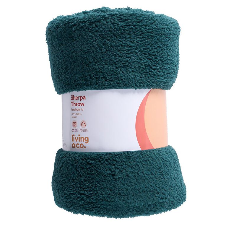 Living & Co Throw Sherpa Green 127cm x 152cm, , hi-res