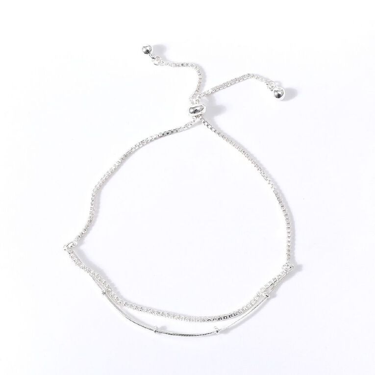 Silver Plated CZ Adjustable Bracelet, , hi-res
