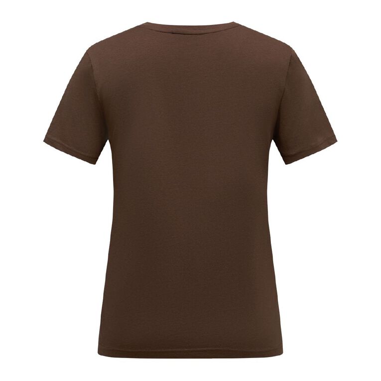 H&H Women's Short Sleeve V Neck Tee, Brown Mid, hi-res