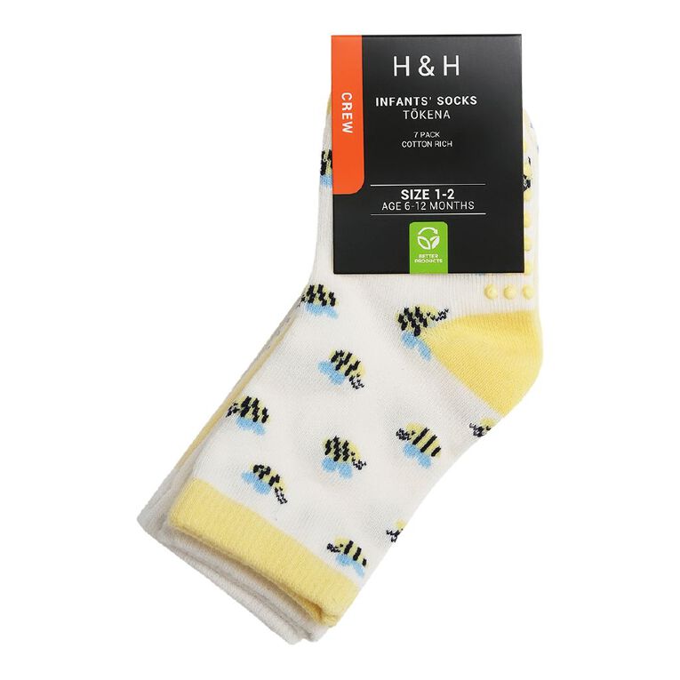 H&H Infants' Jacquard Crew 7 Pack, Yellow Mid, hi-res