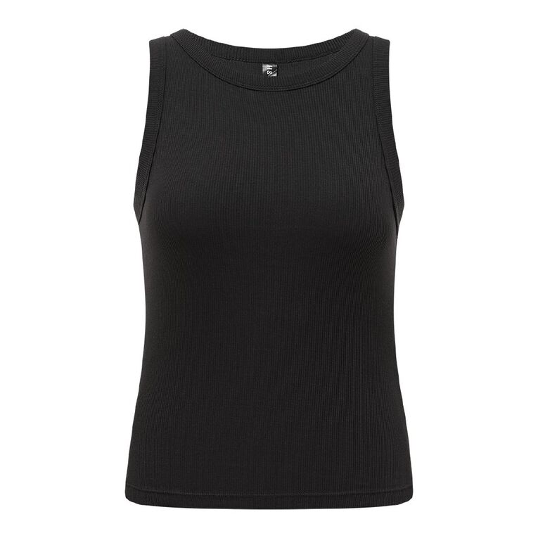 H&H Women's Rib Racer Back Tank, Black, hi-res