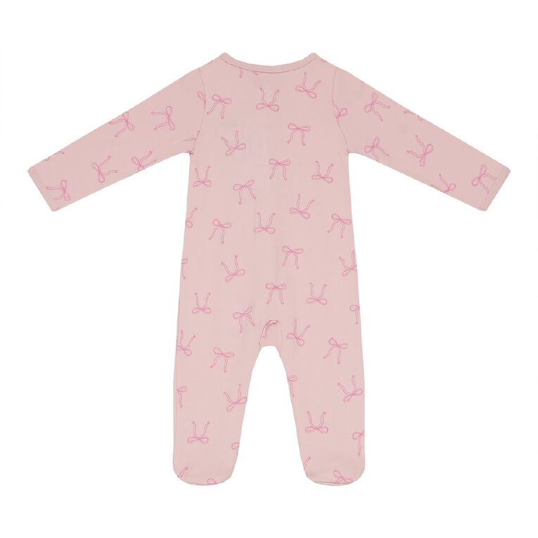 Young Original Babies' Zip-Thru Footed All-in-One, Pink Light BOWS, hi-res