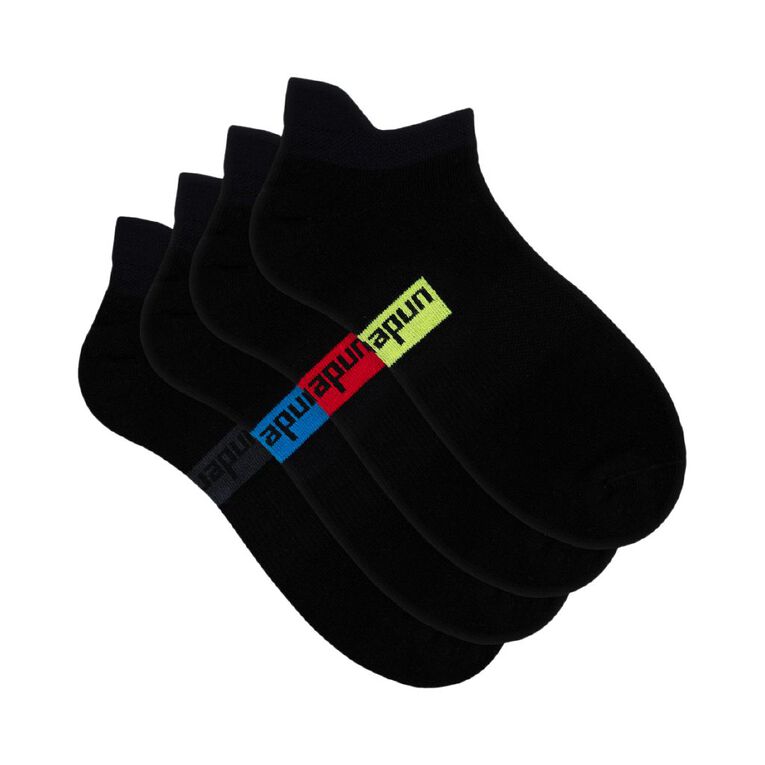 Underworks Men's Tab Low Cut Sports Socks 4 Pack, Black, hi-res