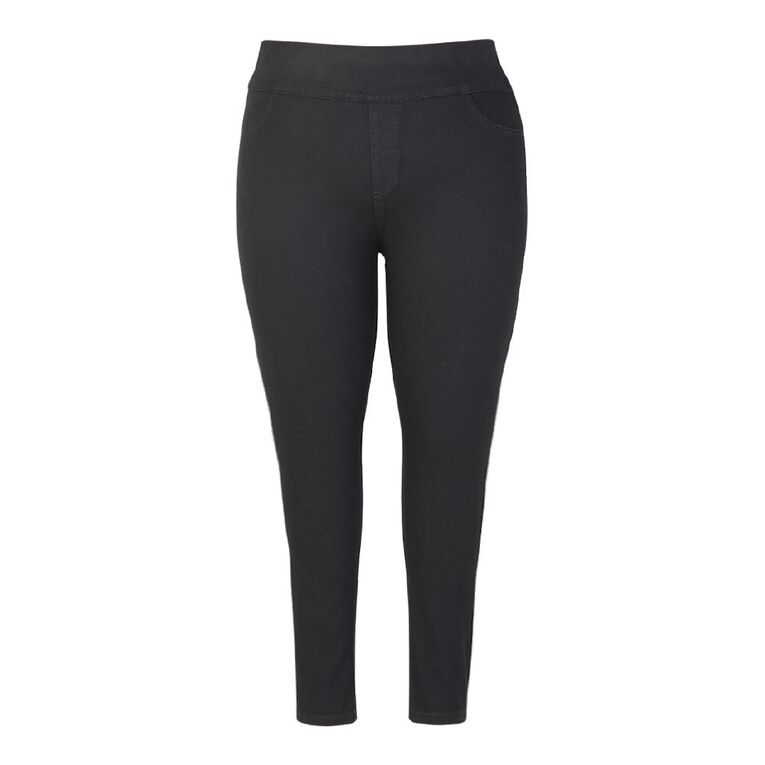 H&H Women's Plus Mid Rise Pull On Jeggings, Black, hi-res