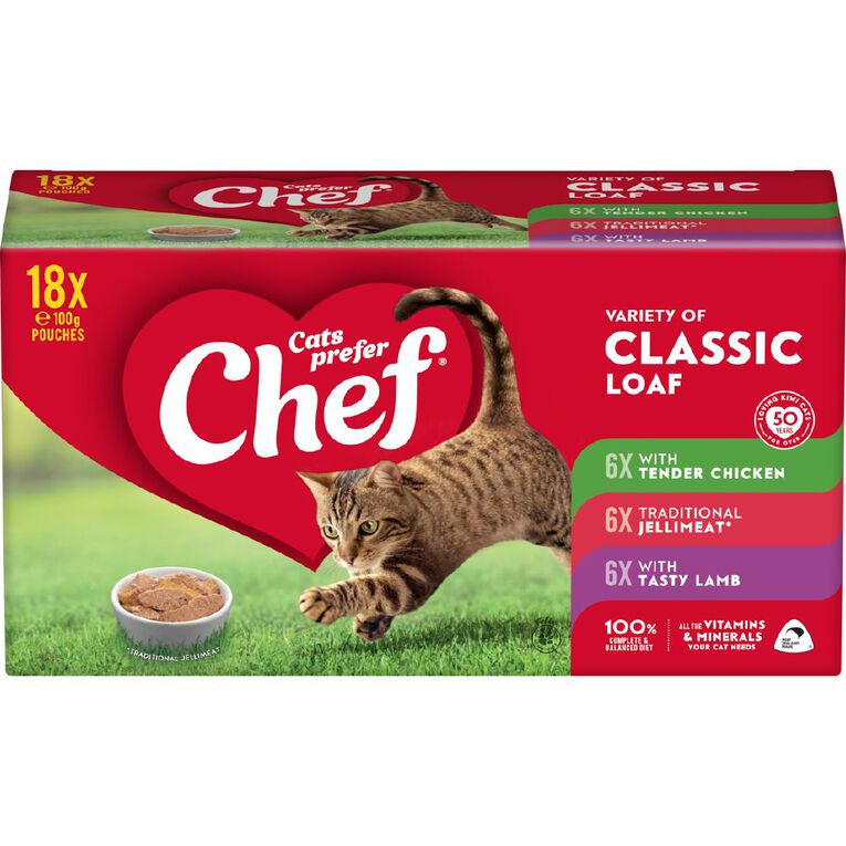 Chef Variety Classic Loaf Pouches Cat Food 18 x 100g, , hi-res