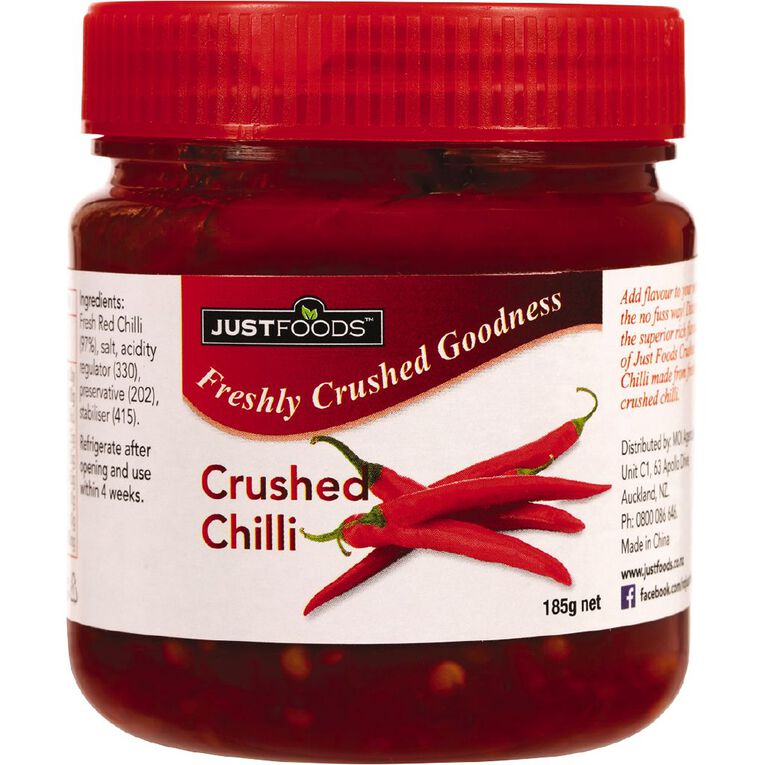 Just Foods Just Chilli 97% Pure & Natural Crushed Chilli 185g, , hi-res