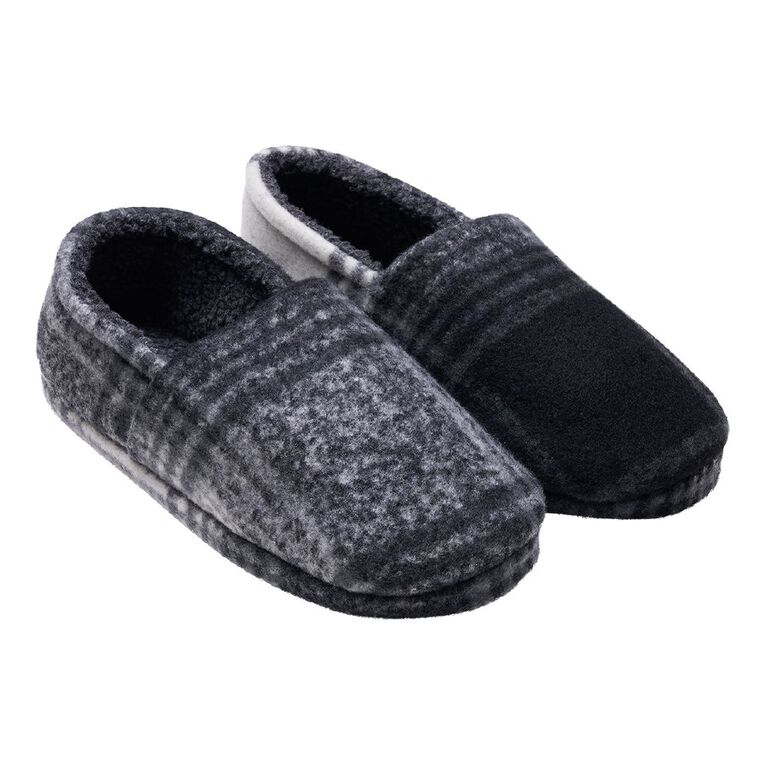 H&H Men's Fleece Lined Felt Scuff Slippers, Black/White, hi-res