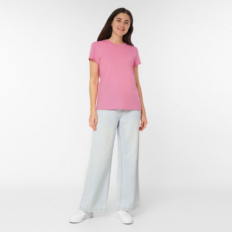 H&H Women's Short Sleeve Crew Neck Cotton Tee, Pink Mid, hi-res