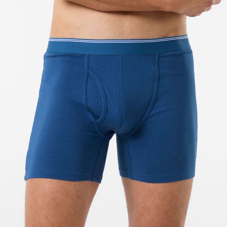 H&H Men's Mid Leg Trunks 3 Pack, Blue/Navy, hi-res