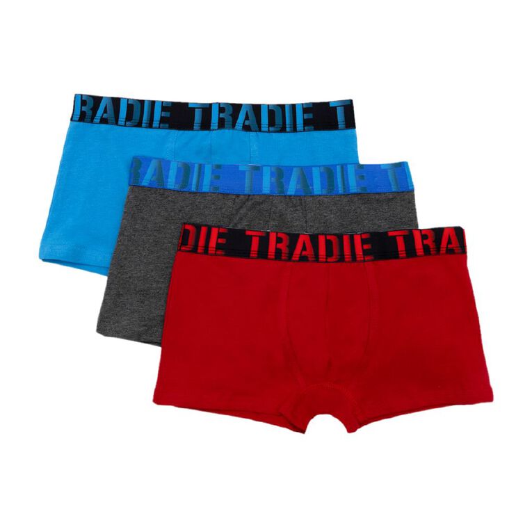 Tradie Boys' Plain Trunks 3 Pack, Red Mid, hi-res