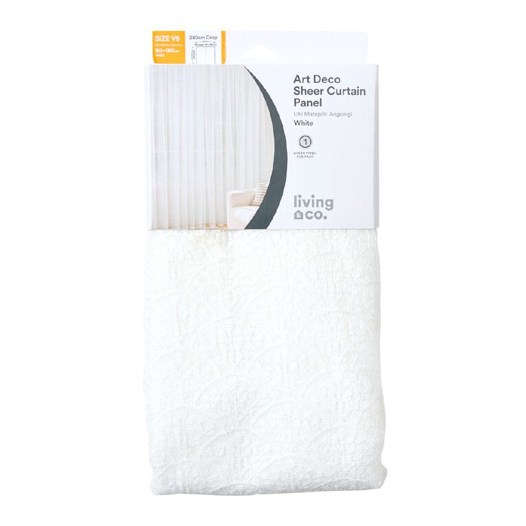 Living & Co Art Deco Voile White 90-180cm Wide/240cm Drop, , hi-res