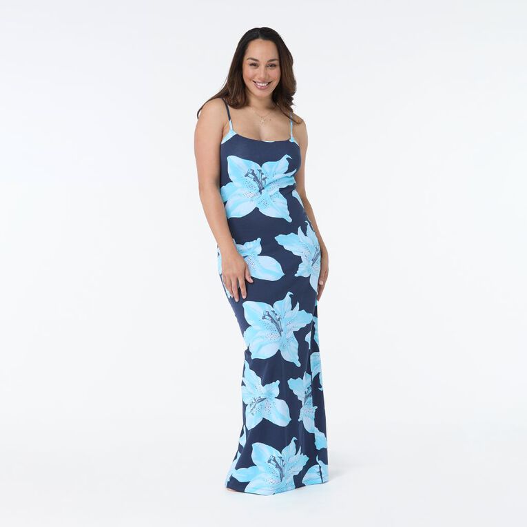 H&H Women's Sleeveless Printed Contour Maxi Dress, Blue Dark, hi-res