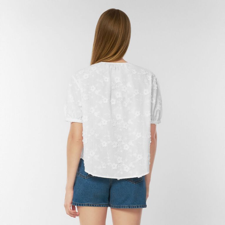 H&H Women's Puff Sleeve 3D Floral Shirt, White, hi-res