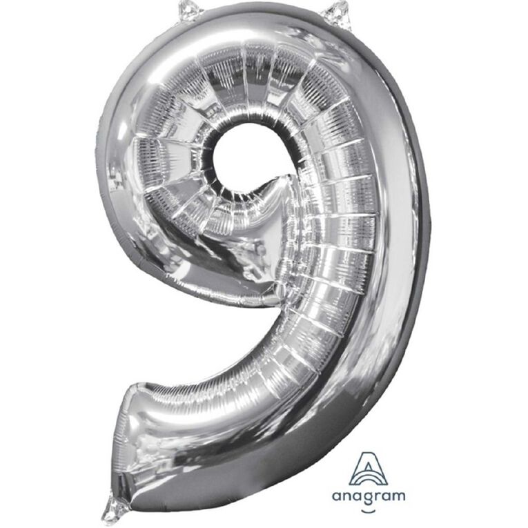 Anagram Mid-Size Shape Silver Numeral 9, , hi-res