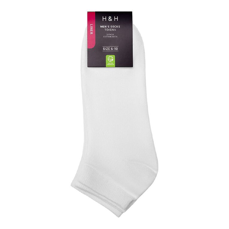 H&H Men's Liner Socks 5 Pack, White WHITE, hi-res