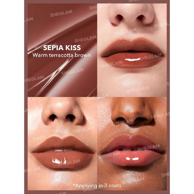 Sheglam Pout Perfect Shine Lip Plumper Sepia Kiss 2g, , hi-res