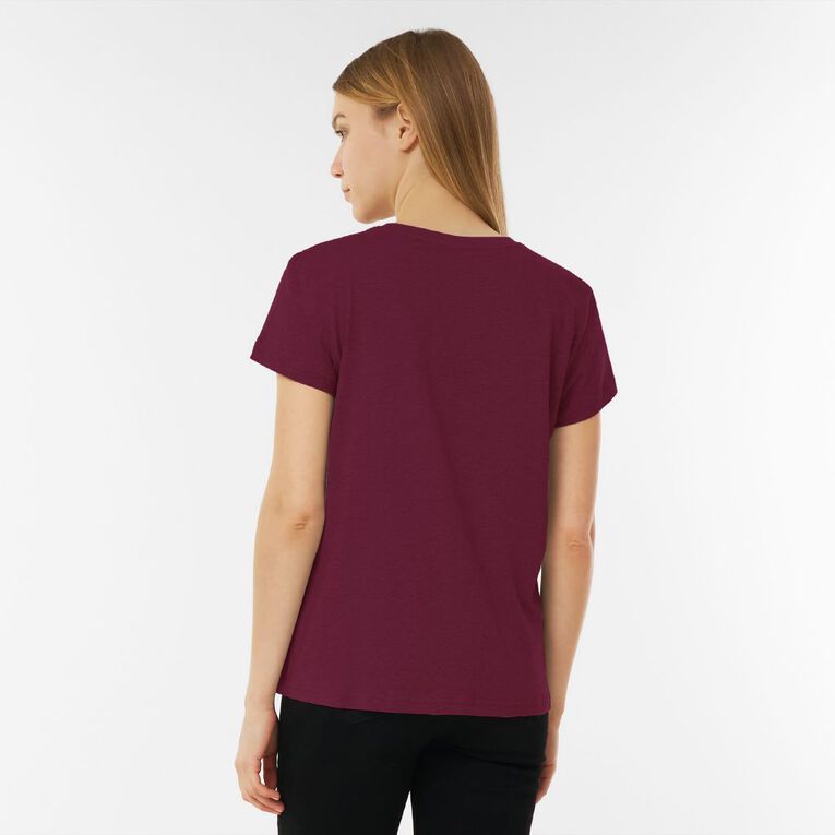 H&H Women's Short Sleeve Crew Neck Cotton Tee, Purple Dark, hi-res