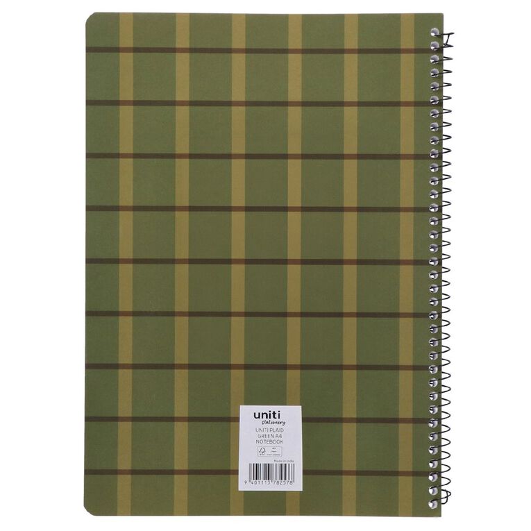 Uniti Stationery Plaid Green A4 Notebook, , hi-res