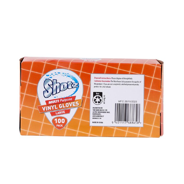 Shotz Multipurpose Vinyl Gloves Large 100 Pack, , hi-res