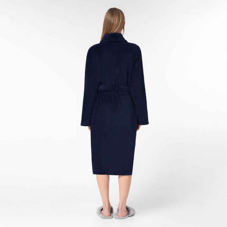 H&H Women's Coral Fleece Robe, Blue Dark, hi-res