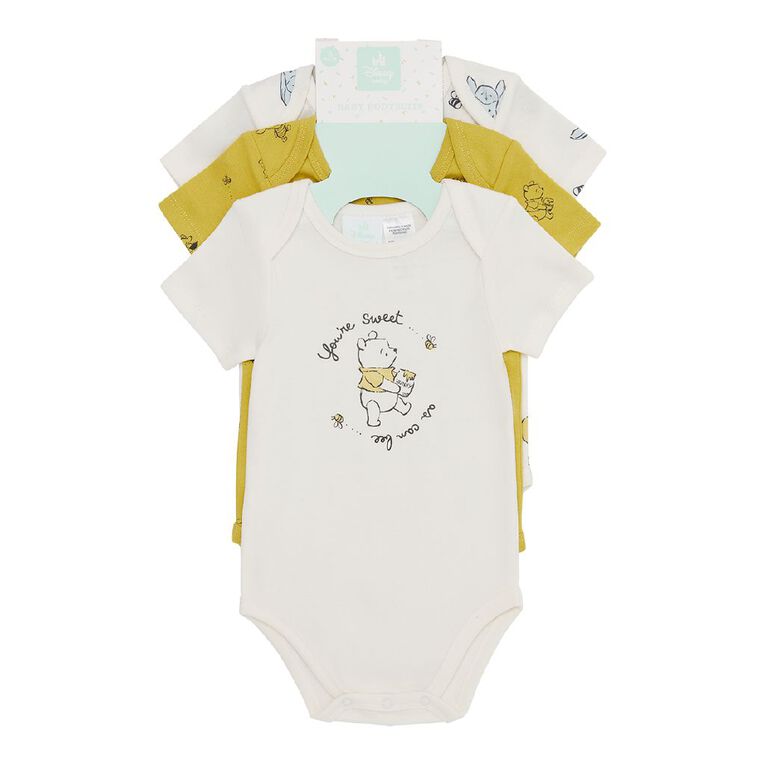 Winnie the Pooh Babies' Short Sleeve Printed Bodysuit Pack Cream - Main Image