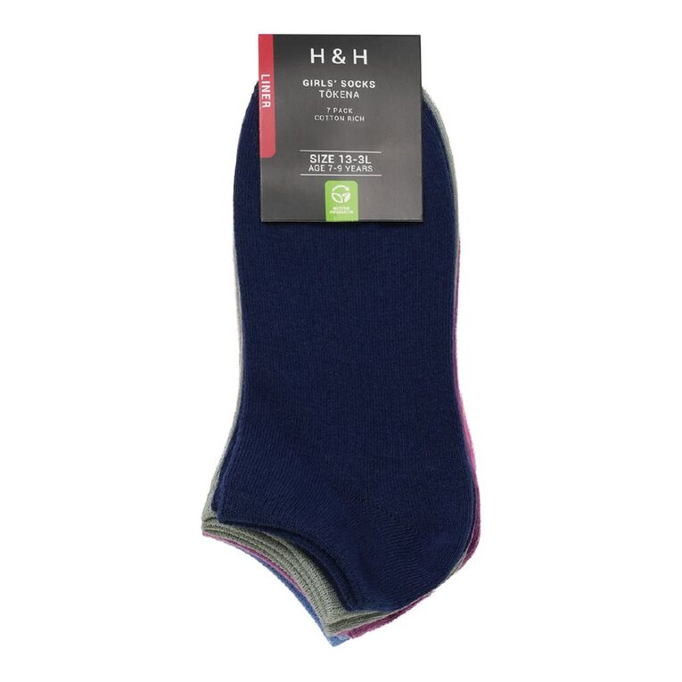 H&H Girls' Liner Socks 7 Pack, Multi-Coloured, hi-res