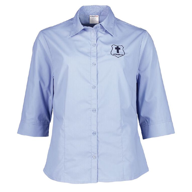 Schooltex St Mary's Hastings 3/4 Sleeve Blouse with Embroidery, Blue Mid, hi-res